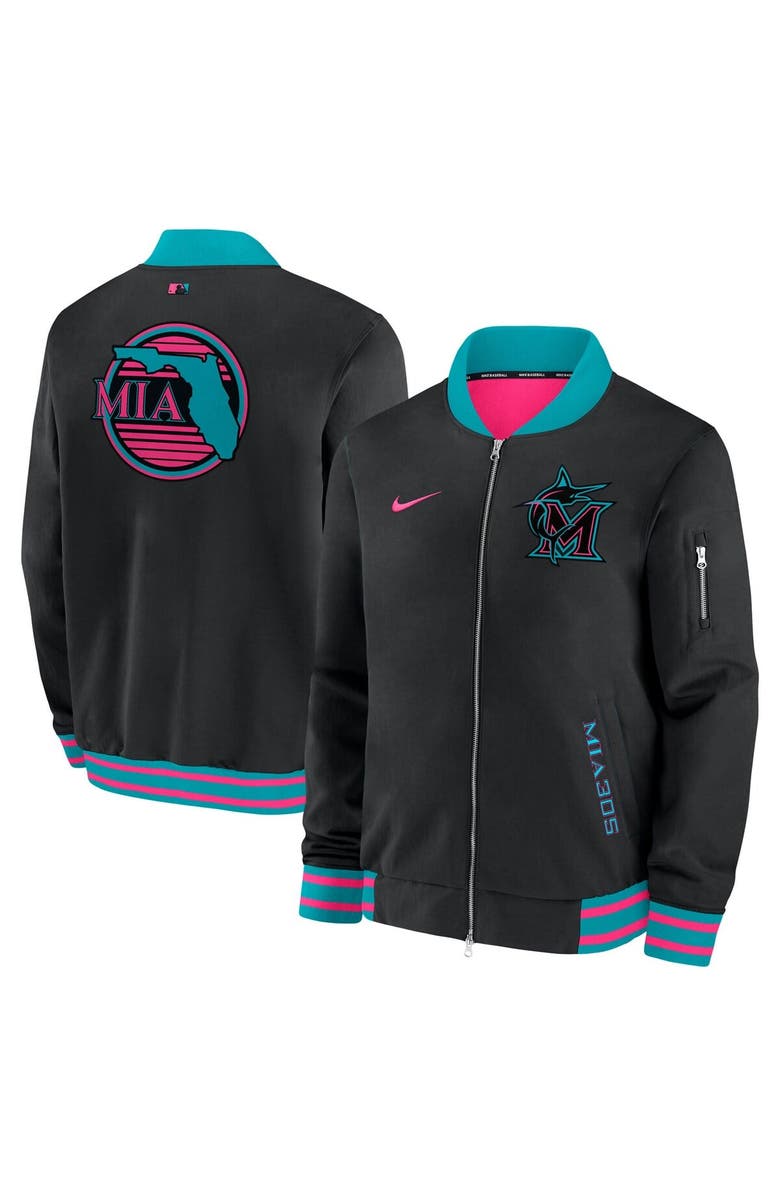 Nike Men's Nike Black Miami Marlins 2025 City Connect Authentic Collection Full-Zip Bomber Jacket, Main, color, Black