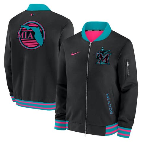 Men's Nike Black Miami Marlins 2025 City Connect Authentic Collection Full-Zip Bomber Jacket