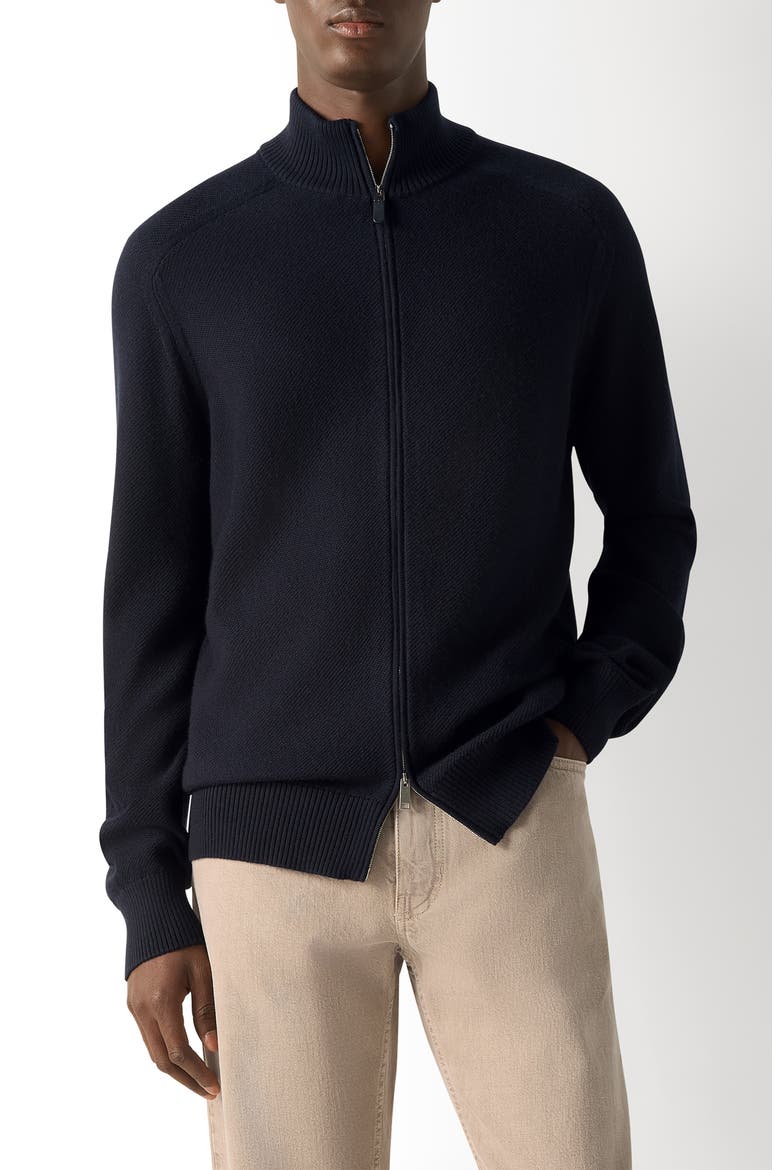 Cashseta Regular Fit Cashmere & Silk Zip Cardigan, Main, color, NAVY BLUE