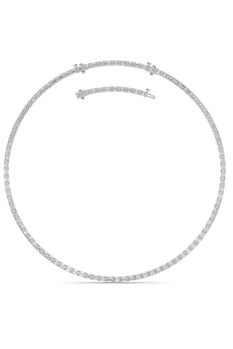 34Ct Emerald Cut Diamond Tennis Necklace Lab Grown 14k Gold 18", Main, color, 14k White Gold