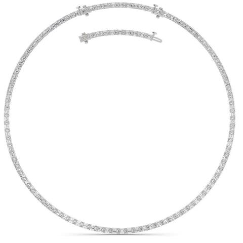 34Ct Emerald Cut Diamond Tennis Necklace Lab Grown 14k Gold 18"