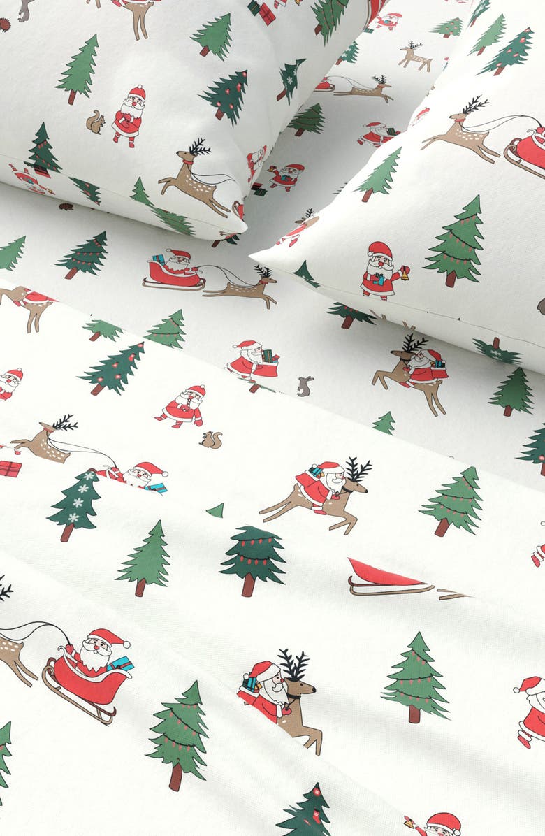 Woven & Weft Turkish Cotton Flannel Christmas Sheet Set, Alternate, color, Santa