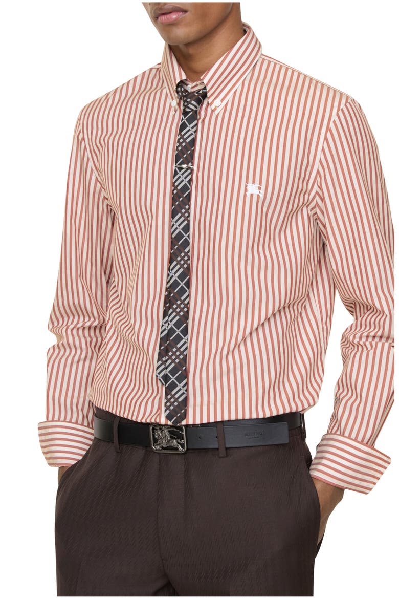 Slim Fit Striped Cotton Shirt, Main, color, Cloudy white/terracotta