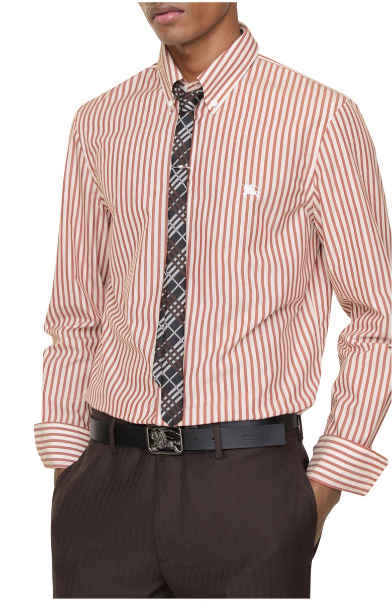 Burberry Slim Fit Striped Cotton Shirt, Main, color, Cloudy White/Terracotta