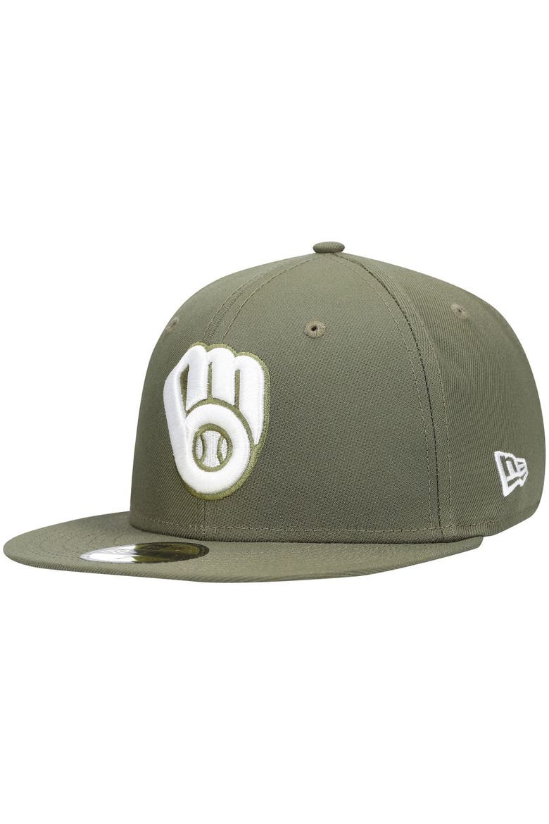 Men's New Era Olive Milwaukee Brewers White Logo 59FIFTY Fitted Hat, Main, color, Olive