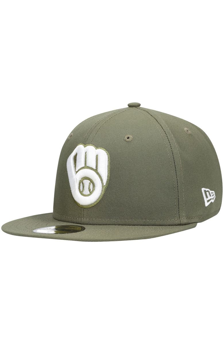 New Era Men's New Era Olive Milwaukee Brewers White Logo 59FIFTY Fitted Hat, Main, color, Olive