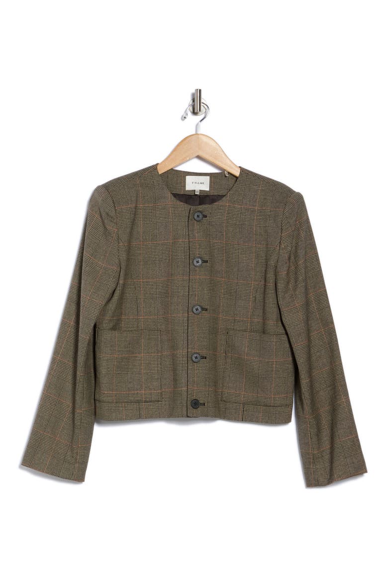 Plaid Collarless Jacket, Alternate, color, BROWN MULTI