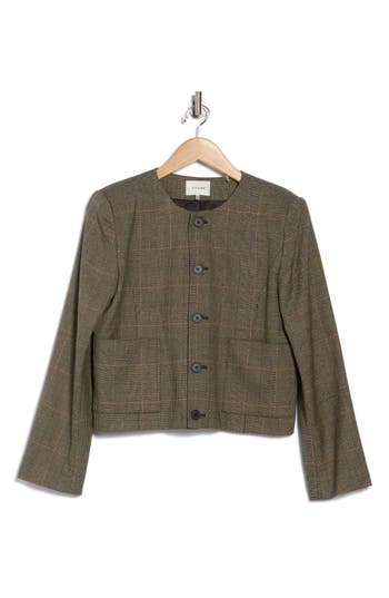Frame Plaid Collarless Jacket In Multi
