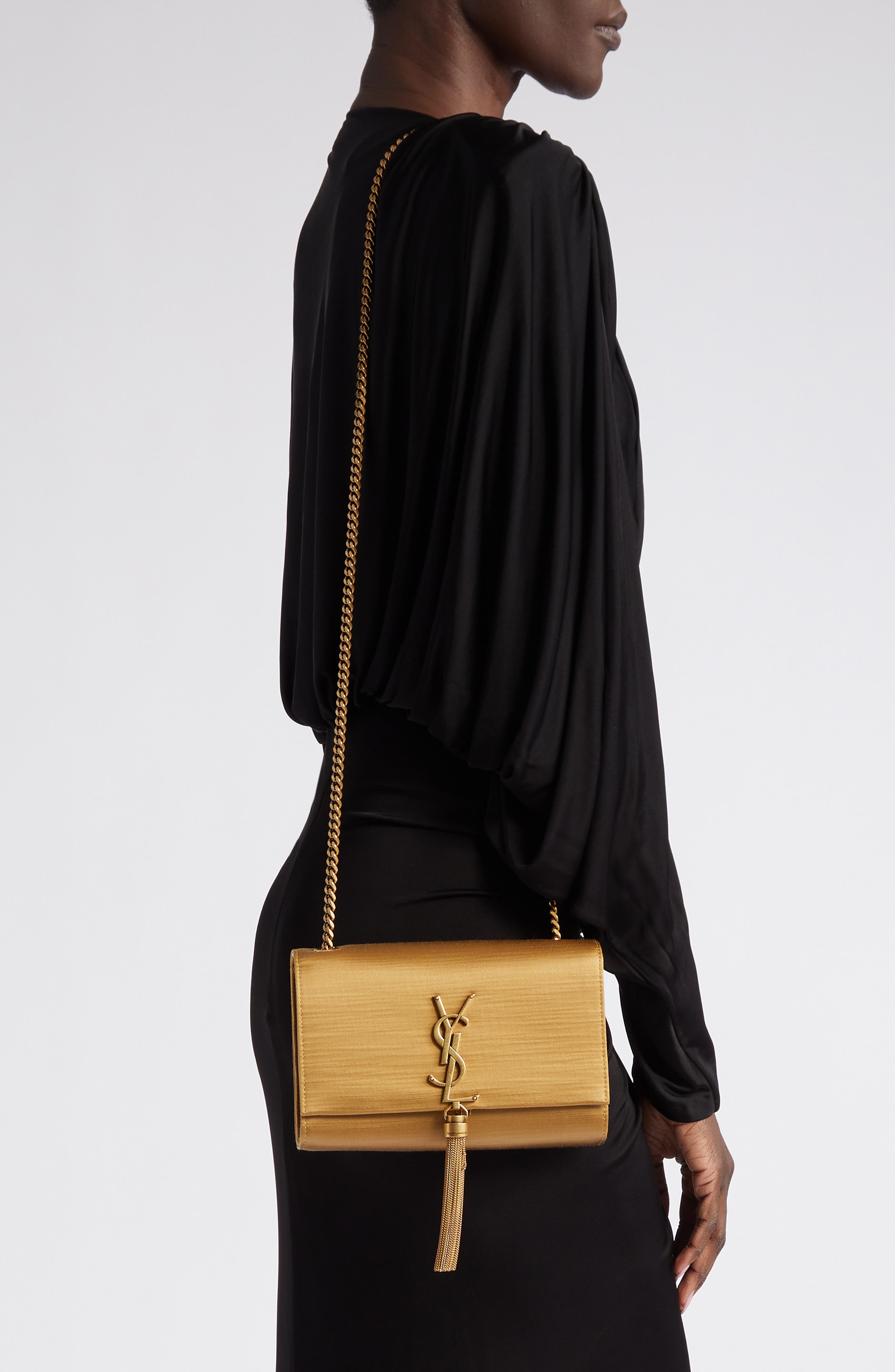 Small Kate Satin Shoulder Bag, Alternate, color, GOLD DUST