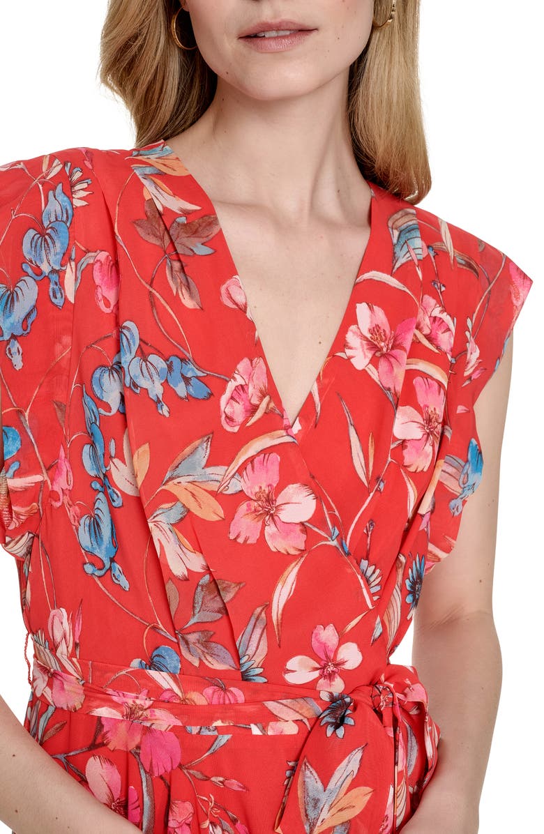 Eliza J Floral Surplice Neck Sleeveless High-Low Dress, Alternate, color,