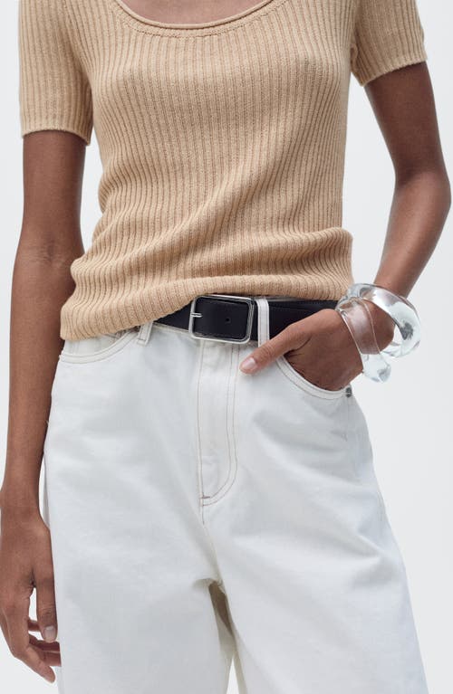 Mango Scoop Neck Short Sleeve Rib Sweater In Brown