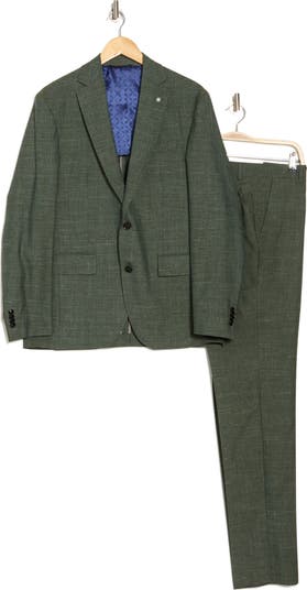 Karl Slim Fit Green Crosshatch Wool Blend Suit