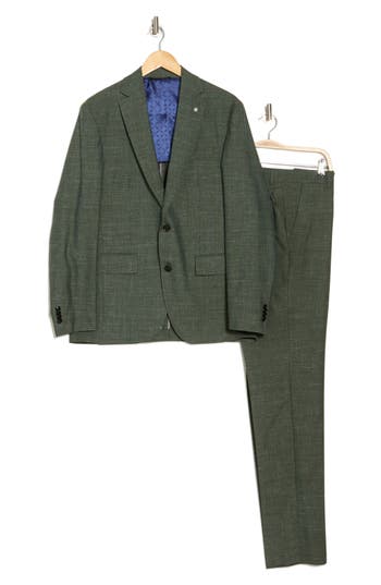 Ted Baker London Karl Slim Fit Green Crosshatch Wool Blend Suit In Green