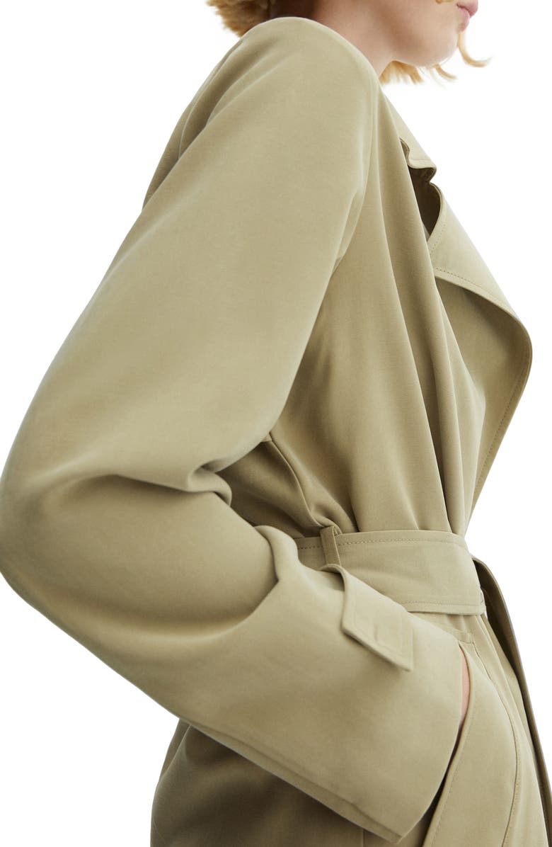 MANGO Water Repellent Flowy Lapel Trench Coat, Alternate, color,