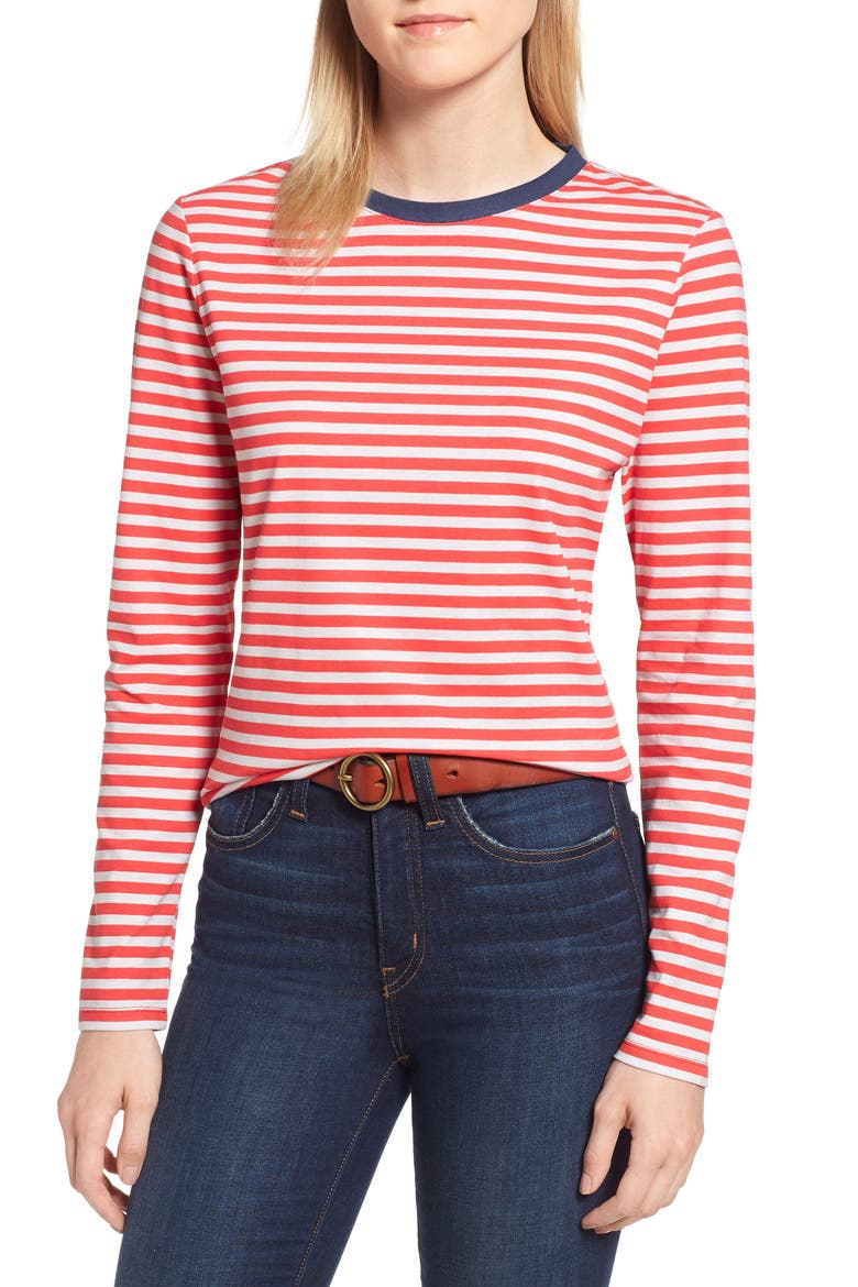 Long Sleeve Ringer Tee, Main, color, GREY- RED STRIPE
