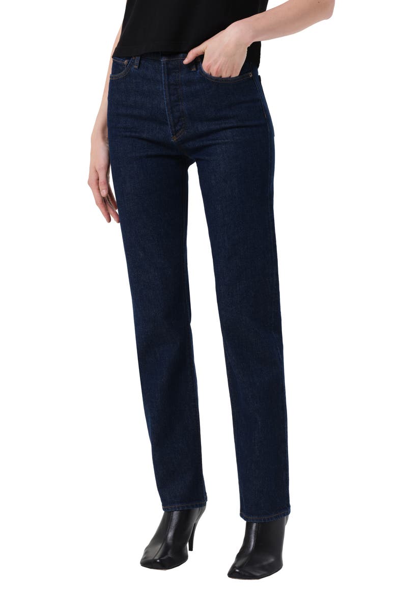 '90s Pinch Waist High Waist Straight Leg Jeans, Main, color, REISSUE INDIGO RINSE