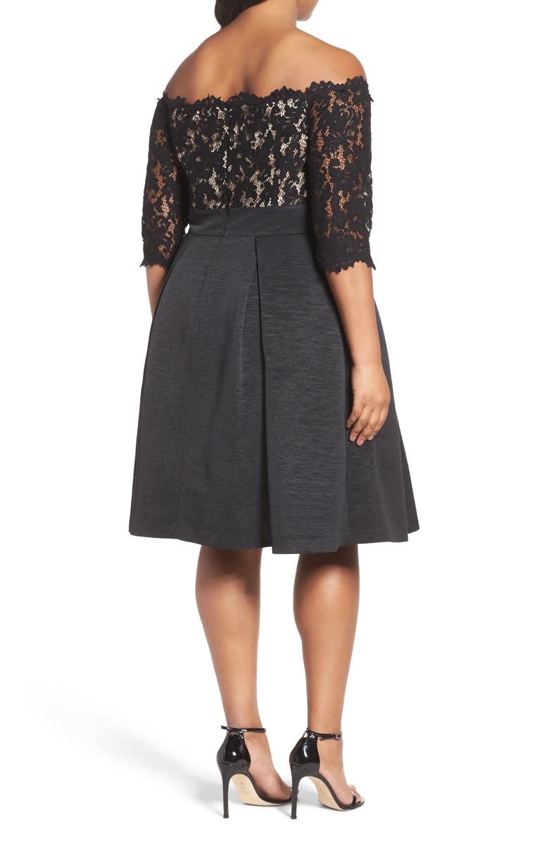 Eliza J Off the Shoulder Fit & Flare Cocktail Dress, Alternate, color, 