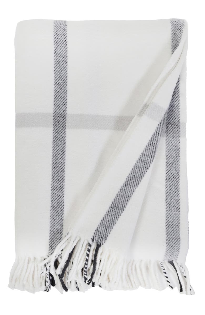 Pom Pom at Home Copenhagen Plaid Cotton Throw Blanket, Main, color, White/Grey
