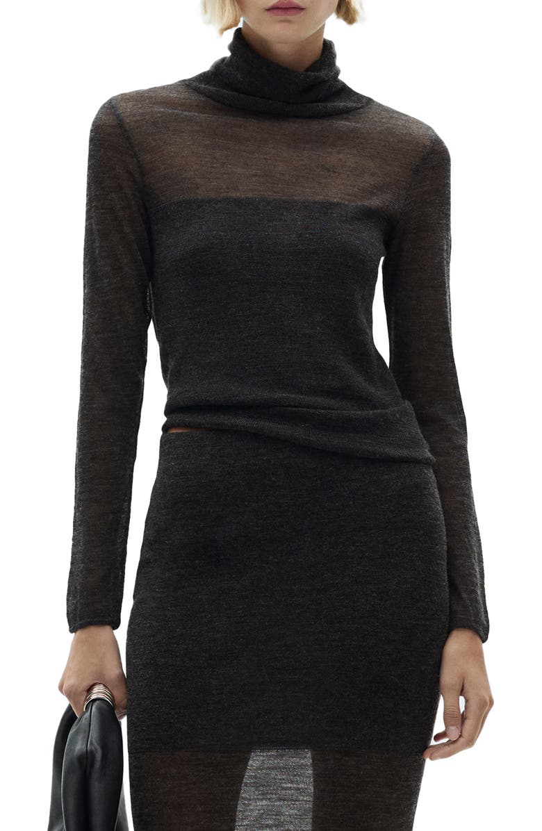 MANGO Semisheer Turtleneck Sweater, Main, color, 
