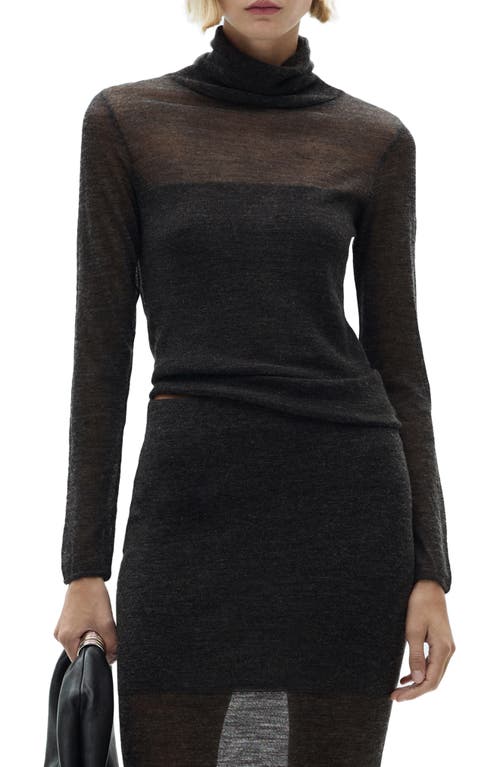 Shop Mango Semisheer Turtleneck Sweater In Dark Heather Grey
