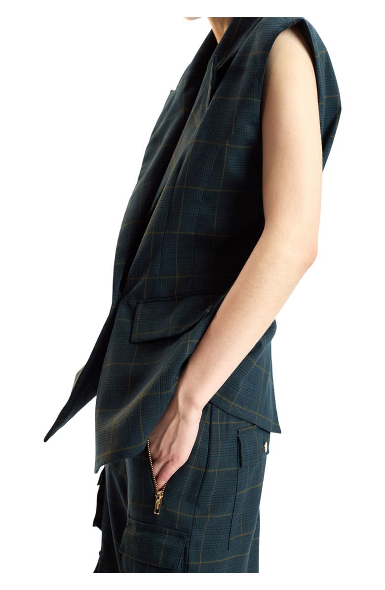 Cynthia Rowley Oversized Double Breasted Vest, Alternate, color, Green Plaid