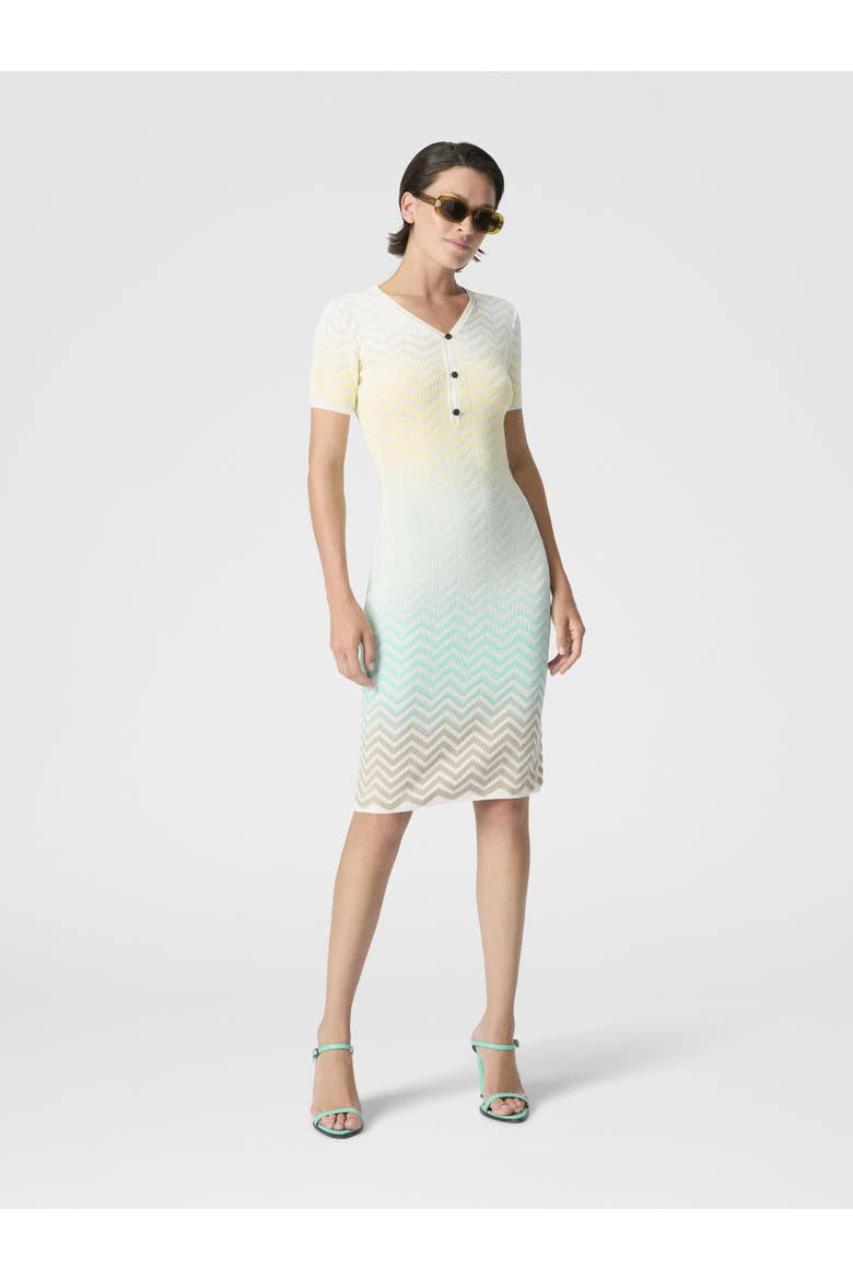 Midi Dress In Cotton And Viscose Chevron Dégradé, Alternate, color, Multicoloured