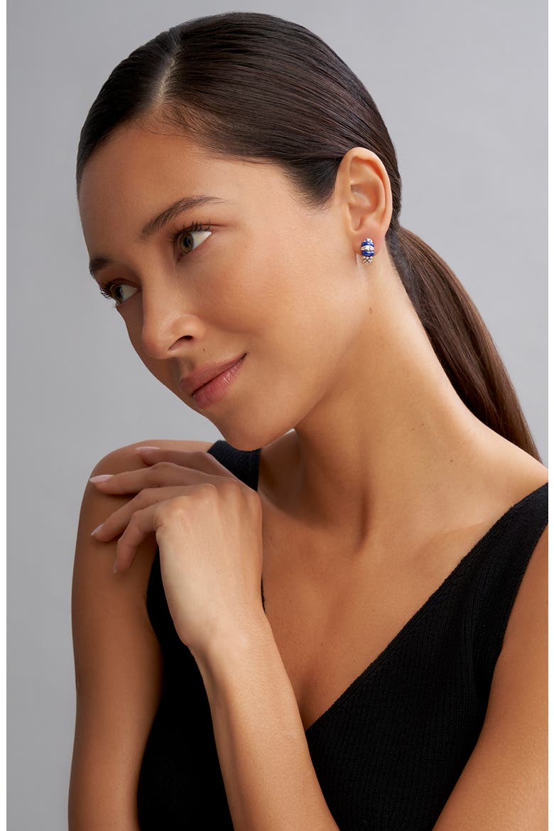 Blue Caviar Diamond & Ceramic Huggie Hoop Earrings, Alternate, color, MARINE