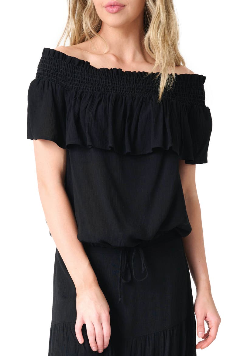 Off the Shoulder Ruffle Top, Main, color, BLACK