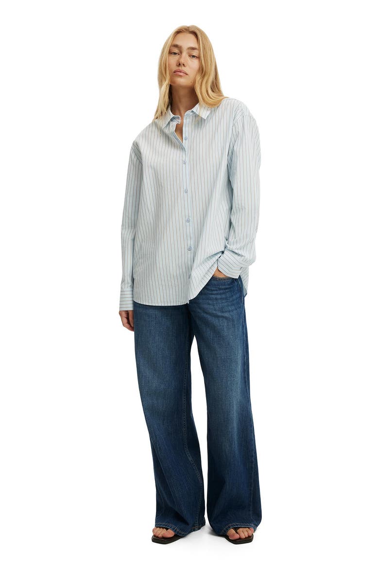 Women's Ella Wrap Long Sleeve Shirt, Alternate, color, Skyway Blue Pinstripe