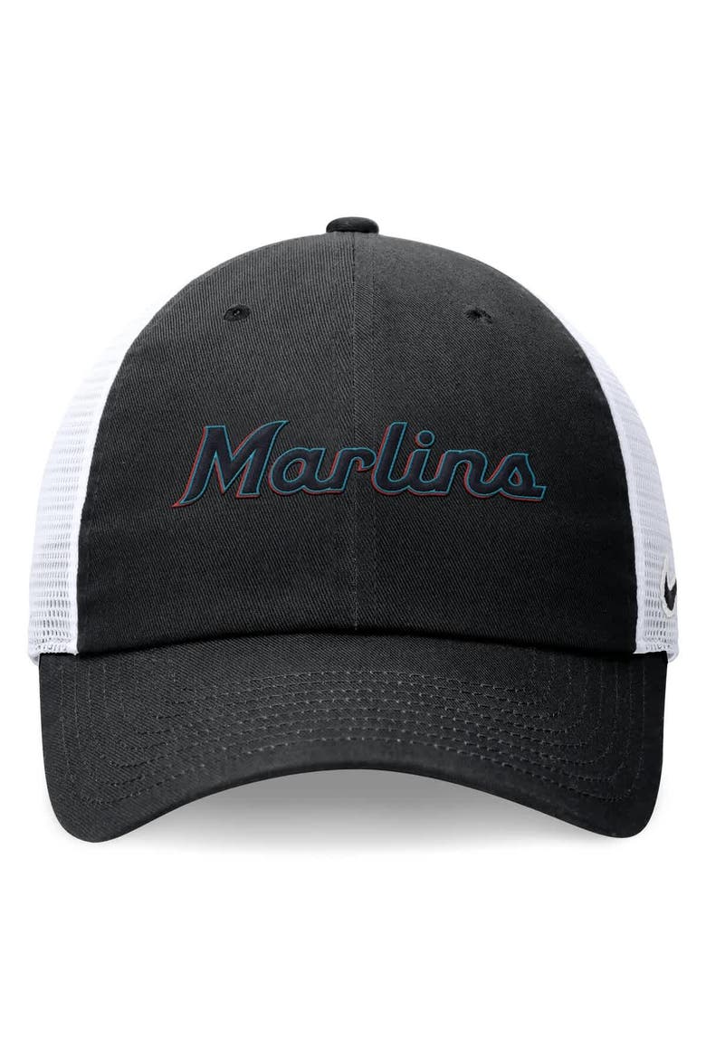 Men's Nike Black Miami Marlins Wordmark Adjustable Trucker Hat, Alternate, color, Black