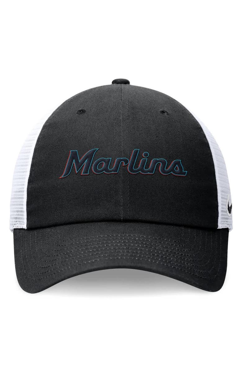 Nike Men's Nike Black Miami Marlins Wordmark Adjustable Trucker Hat, Alternate, color, Black