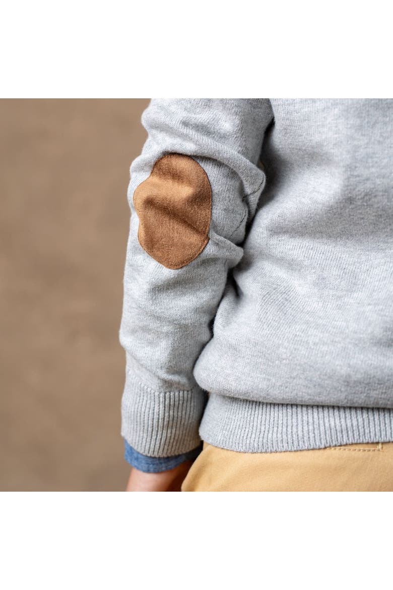 Boys' Organic Tipped Cardigan with Elbow Patches, Kids, Alternate, color, Light Grey