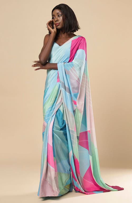 ONE MINUTE SAREE® ONE MINUTE SAREE® KRISS TURQUOISE ABSTRACT CREPE READY TO WEAR ONE MINUTE SAREE 