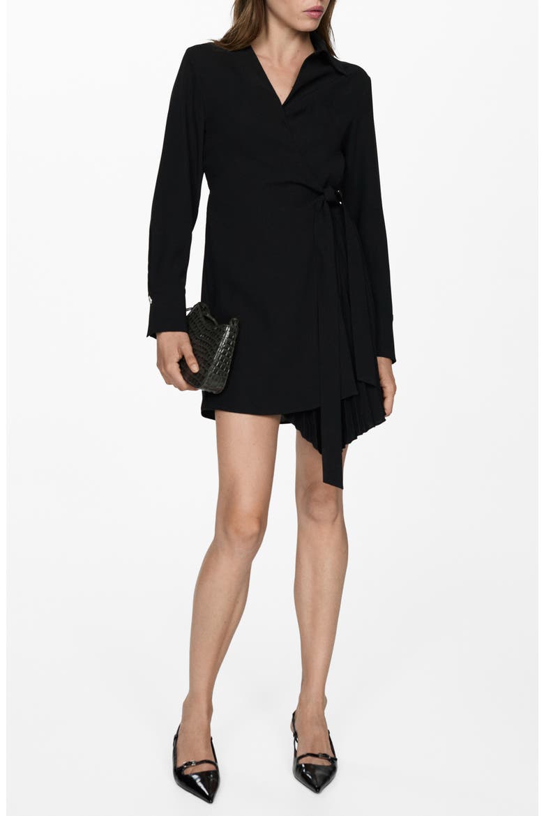 Long Sleeve Wrap Shirtdress, Main, color, BLACK