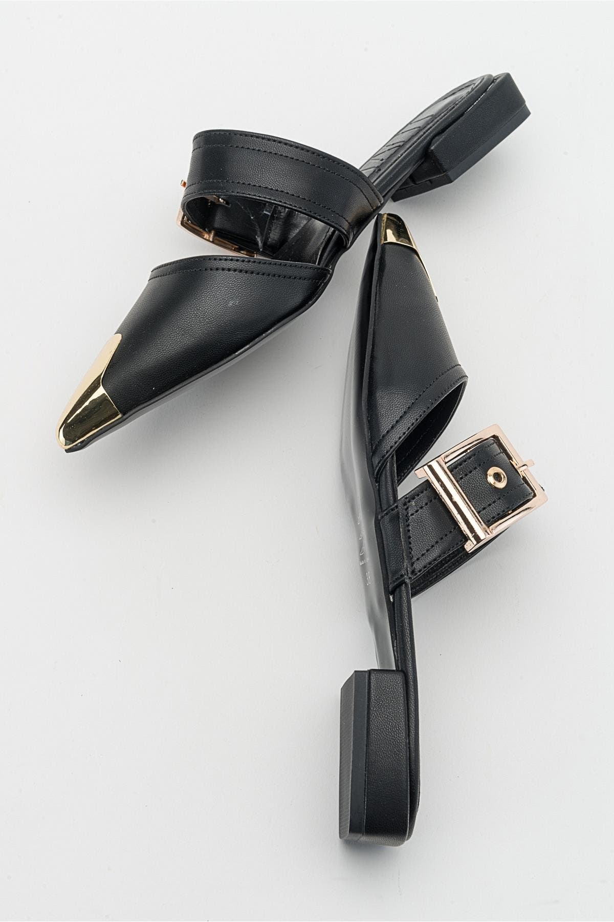 Prologue Shoes Jenni Buckled Slide, Alternate, color, Black Faux Leather