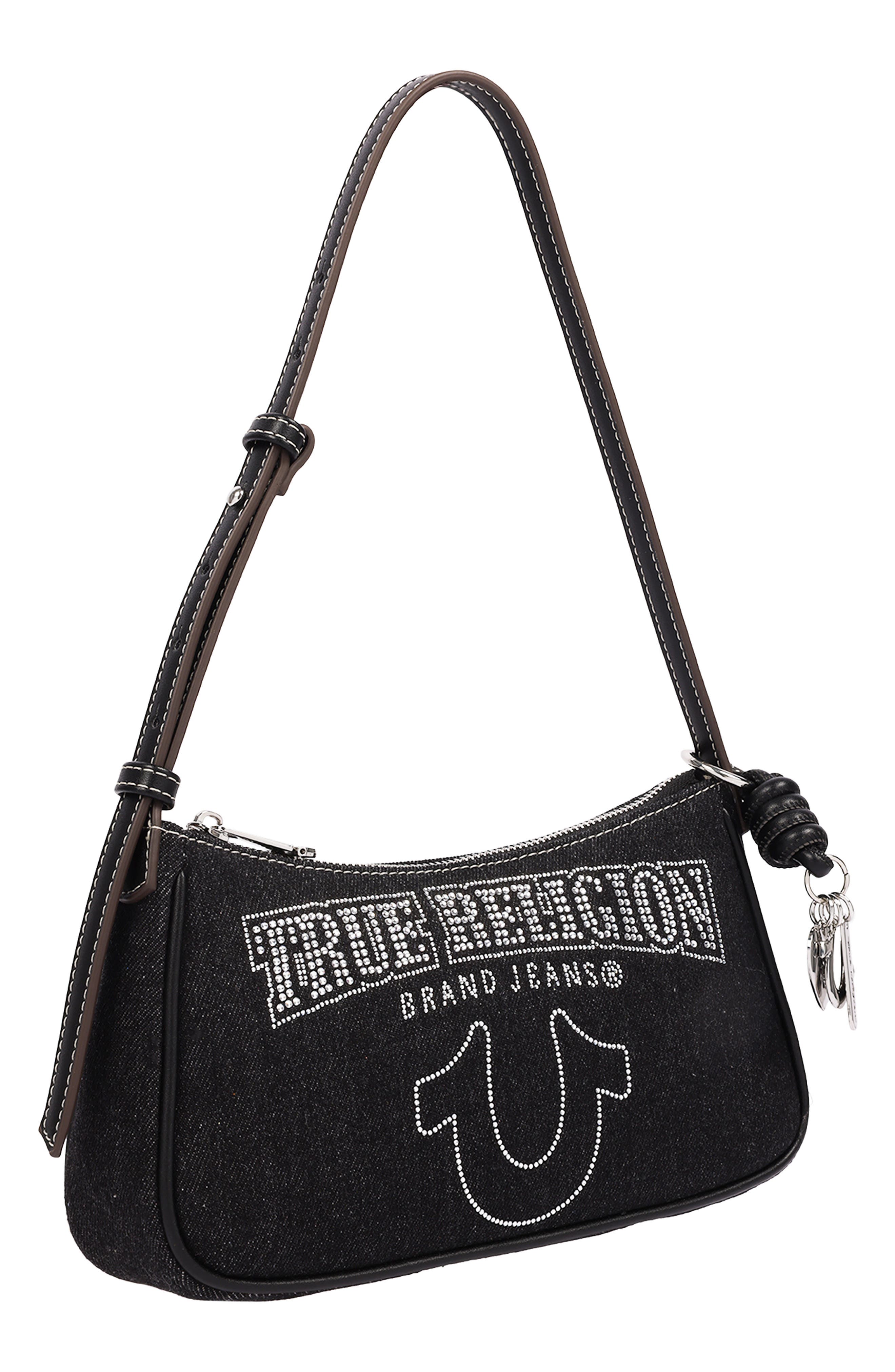 Bling Logo Denim Shoulder Bag, Alternate, color, BLACK