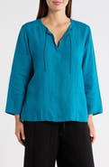 Eileen Fisher Split Neck Organic Linen Top