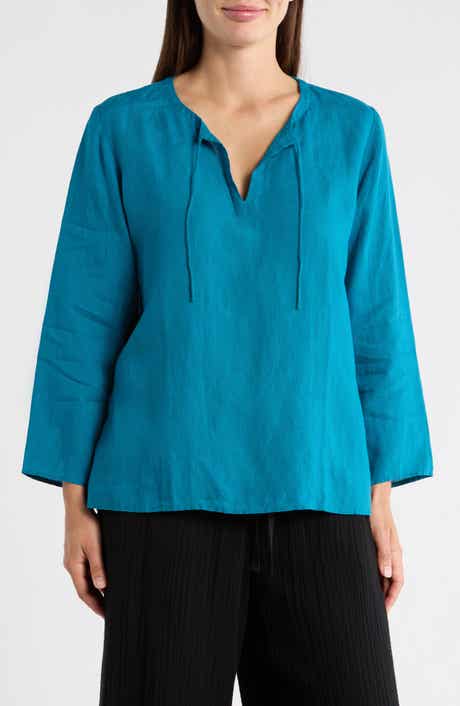 Eileen Fisher Split Neck Organic Linen Top