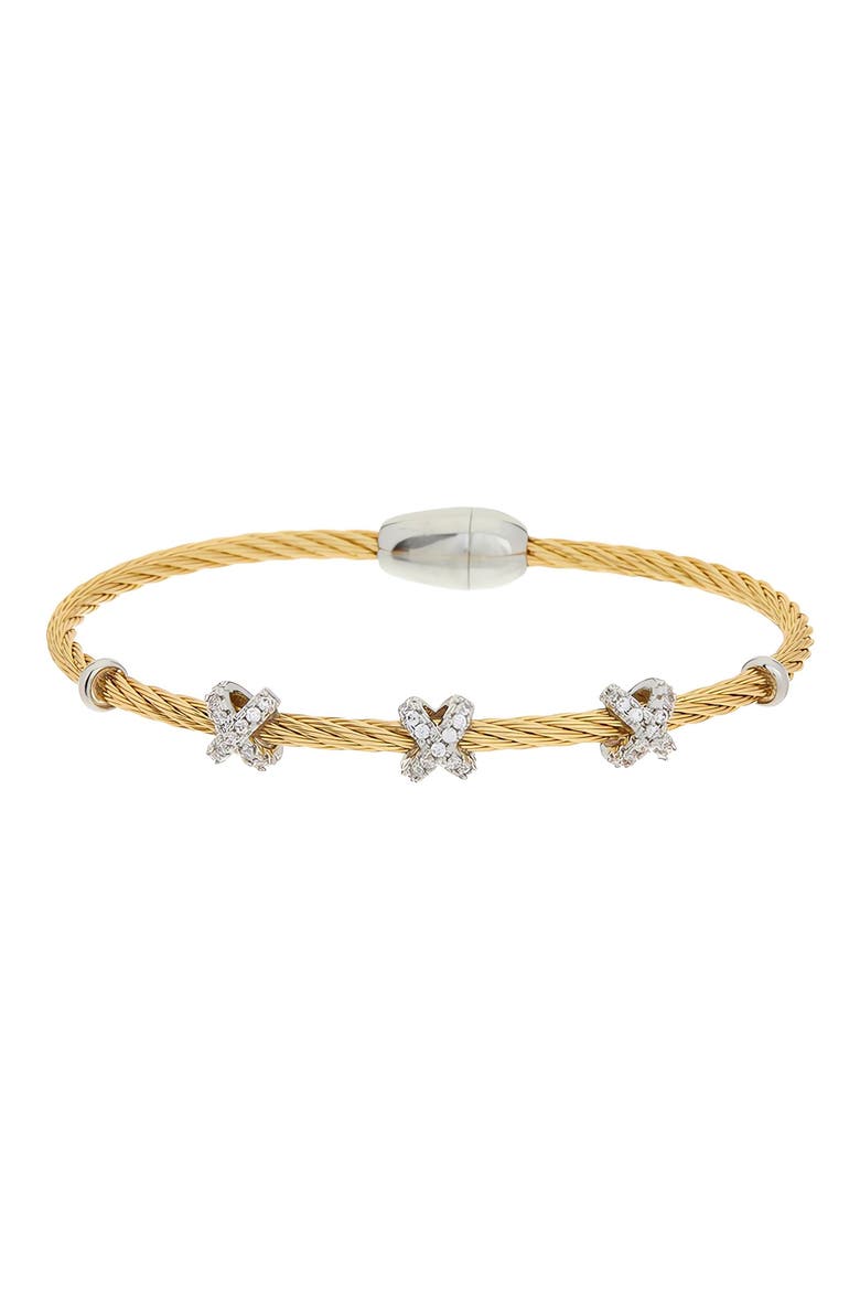 Two-Tone Cubic Zirconia Station Bangle Bracelet, Main, color, TWO TONE