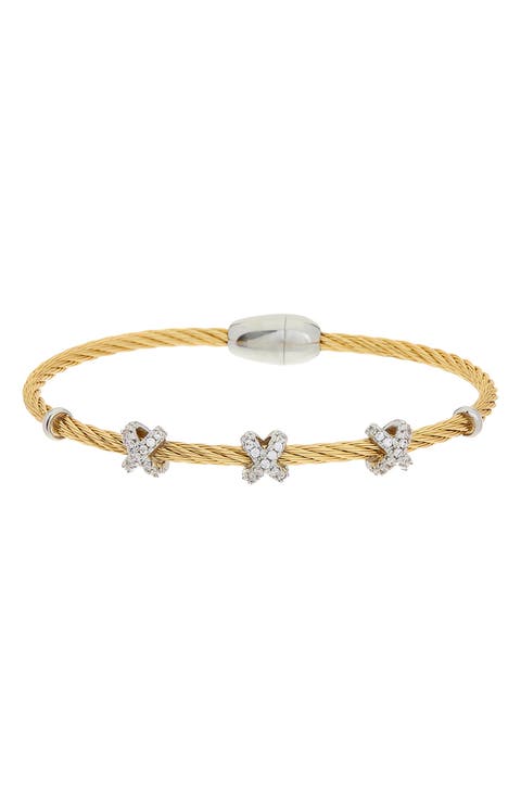 Two-Tone Cubic Zirconia Station Bangle Bracelet