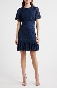 Sam Edelman Lace Embroidered Flounce Hem Dress