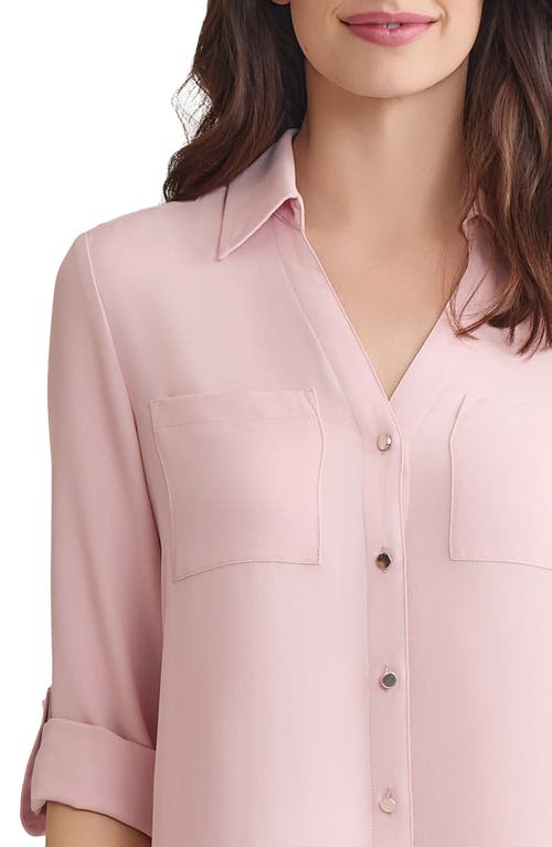 Jones New York Roll Tab Sleeve Button-up Shirt In Brown