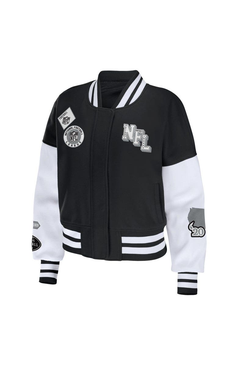 WEAR by Erin Andrews Women's WEAR by Erin Andrews Black/White NFL Full-Zip Varsity Jacket, Alternate, color,