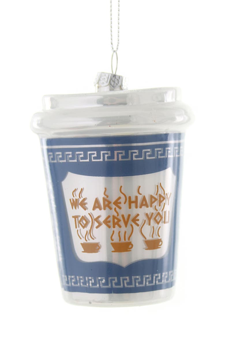 We Are Happy to Serve You Glass Ornament, Main, color, BLUE/ IVORY