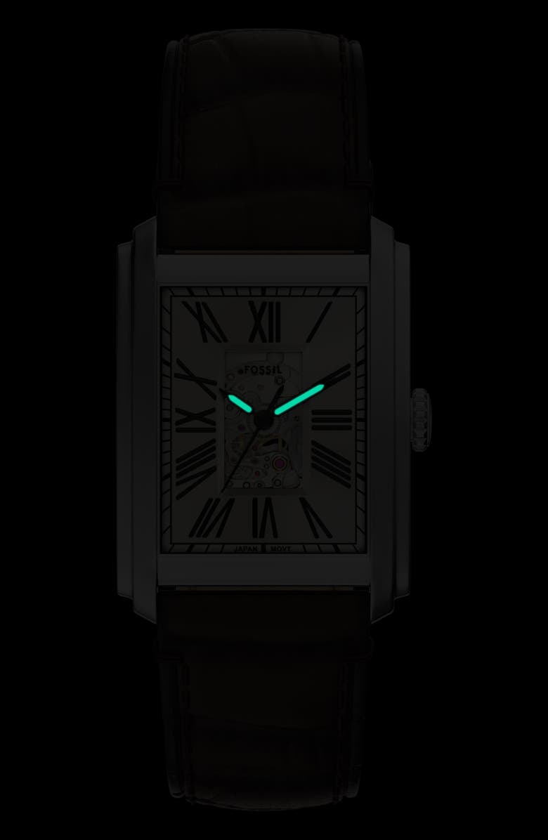 Fossil Carraway Open Heart Leather Strap Watch, 30mm x 42mm, Alternate, color, Brown/ White