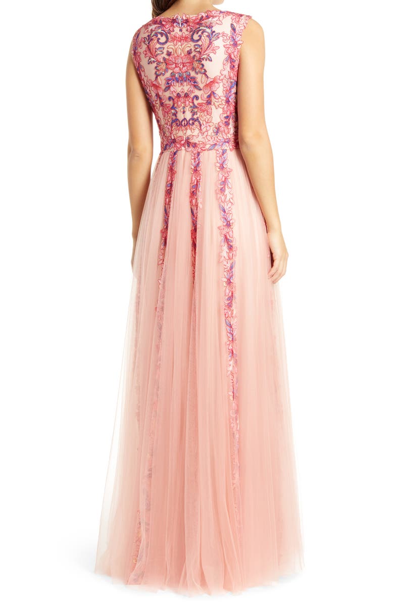 Tadashi Shoji Embroidered Floral Tulle Gown, Alternate, color, 