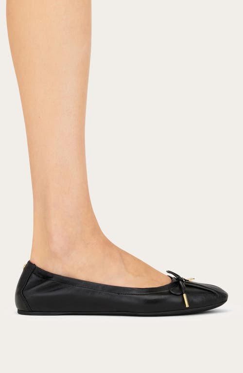 Ferragamo Elasticated Nappa Leather Ballet Flats In Nero