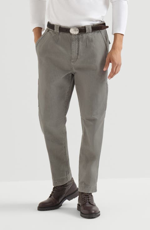 Cotton chevron trousers with zipped pocket