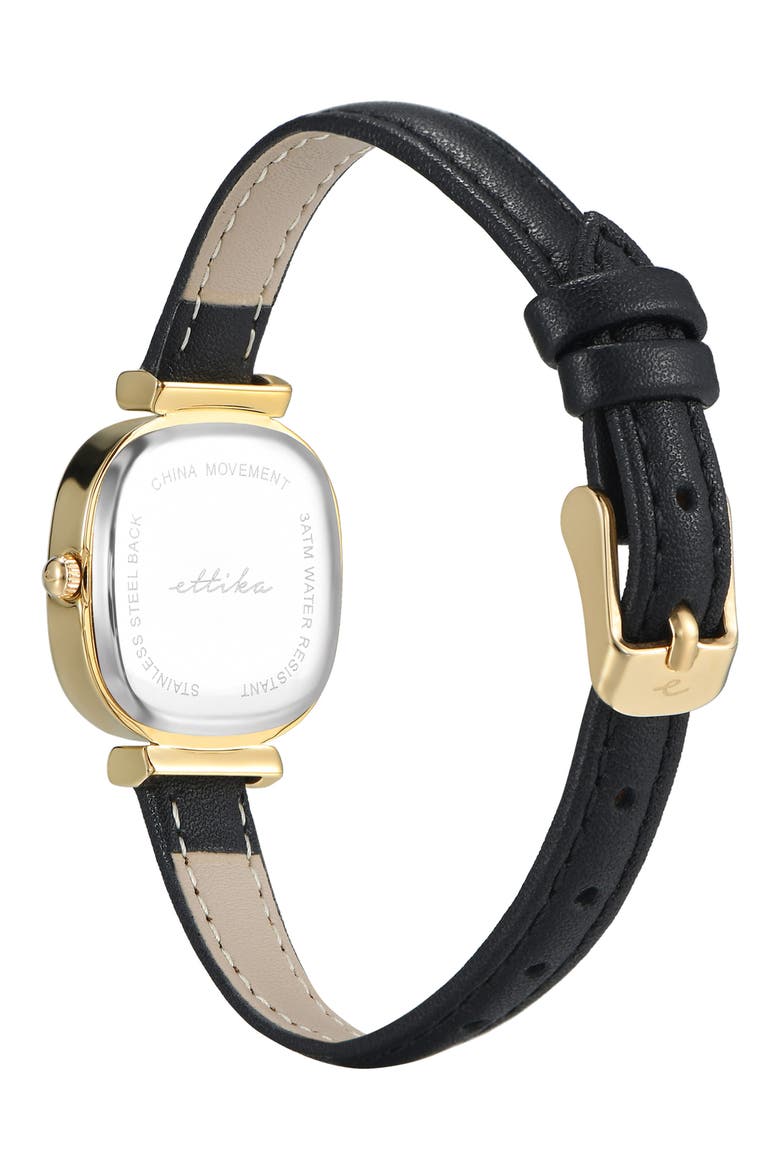 Square Case Leather Strap Watch, Alternate, color, BLACK