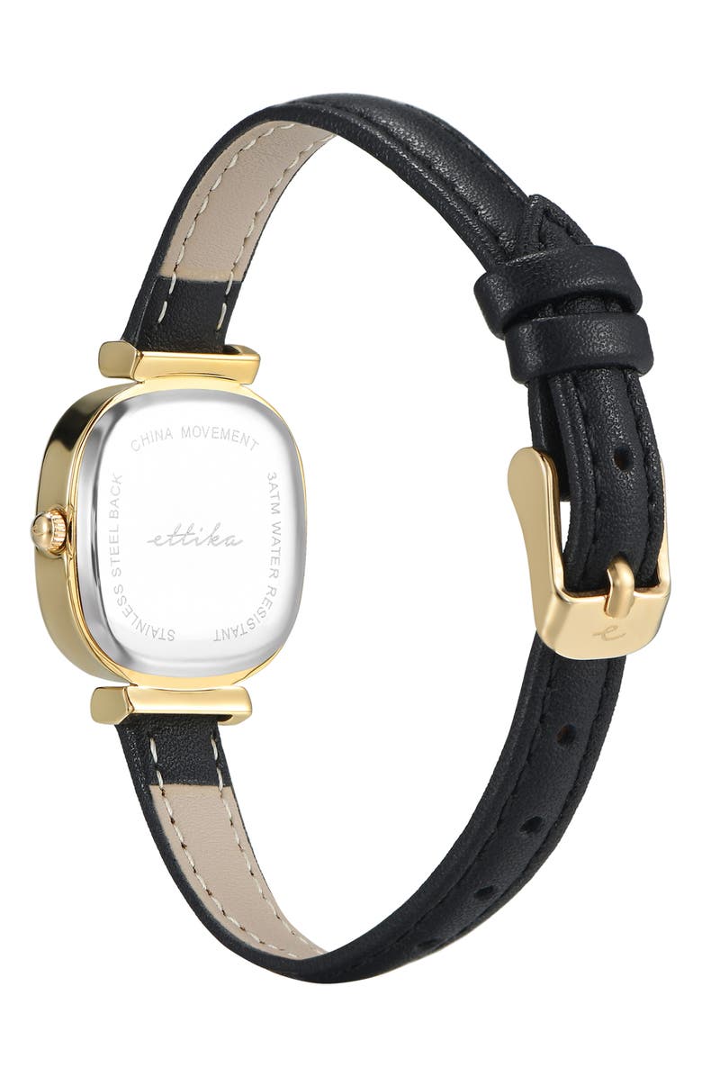 Ettika Rounded Quartz Leather Strap Watch, 26mm, Alternate, color, Black